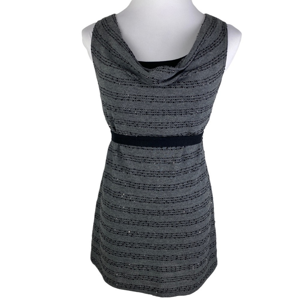 Motherhood Maternity Sequin Striped Cowl Neck Belted Blouse Women's Small Gray